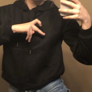 Cropped Solid Black Zip Up